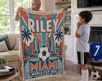 Personalized Soccer 2026 City Woven Blanket, Custom Name Soccer Throw, Soccer Lover Gift BLAN0799