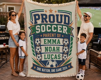 Personalized Proud Soccer Parent Woven Blanket, Custom Name Soccer Throw, Soccer Coach Gift 2026 BLAN0779