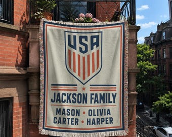 USA Emblem Family 2026 Blanket, Soccer 2026 Decor, Custom Name Soccer Gift BLAN0808