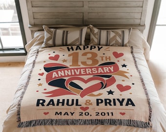 Personalized Anniversary Blanket, Custom Year Number Couple Names Date Woven Throw, Milestone Anniversary Gift BLAN0216