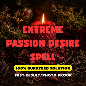 Puede incluir: Una vela de pilar de color rojo oscuro con un patrón de panal texturizado, encendida con una llama brillante, colocada en un cuenco rodeado de pétalos de rosa rojos secos. El texto dice: EXTREME PASSION DESIRE SPELL, 100% GURATEED SOLUTION, FAST RESULT/PHOTO PROOF.