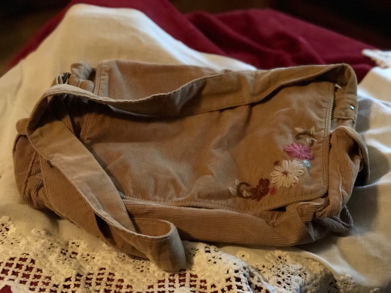 Light Brown Boho Hand Embellished Cordoroy Sholder Messenger Bag
