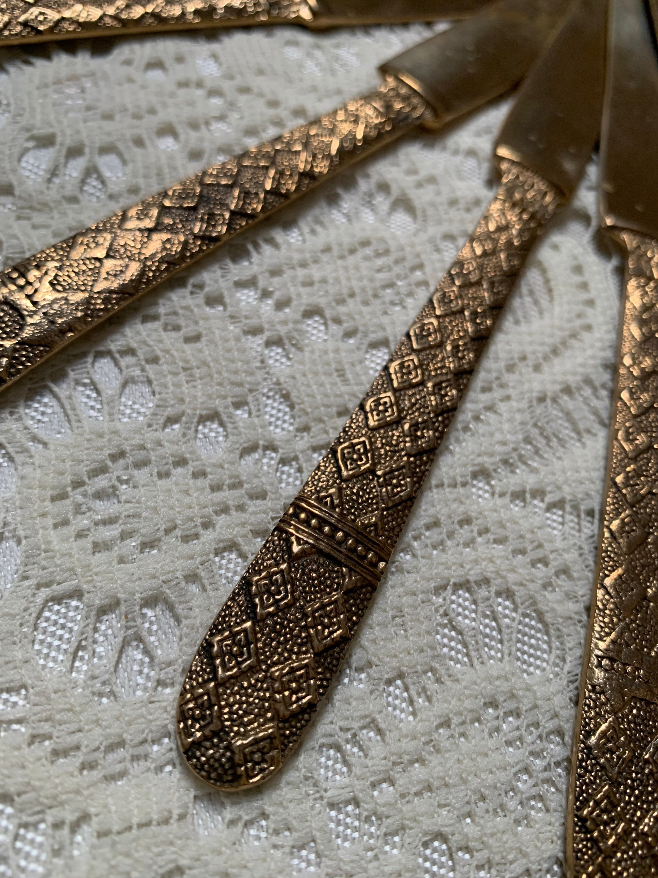 Antique Thailand Nickel Bronze Butter Knife Set of 6, Vintage Bronze