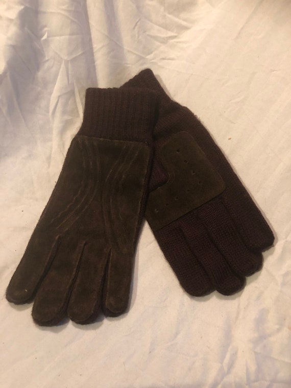 Men's Vintage Dark Brown Suede Gloves - image 2