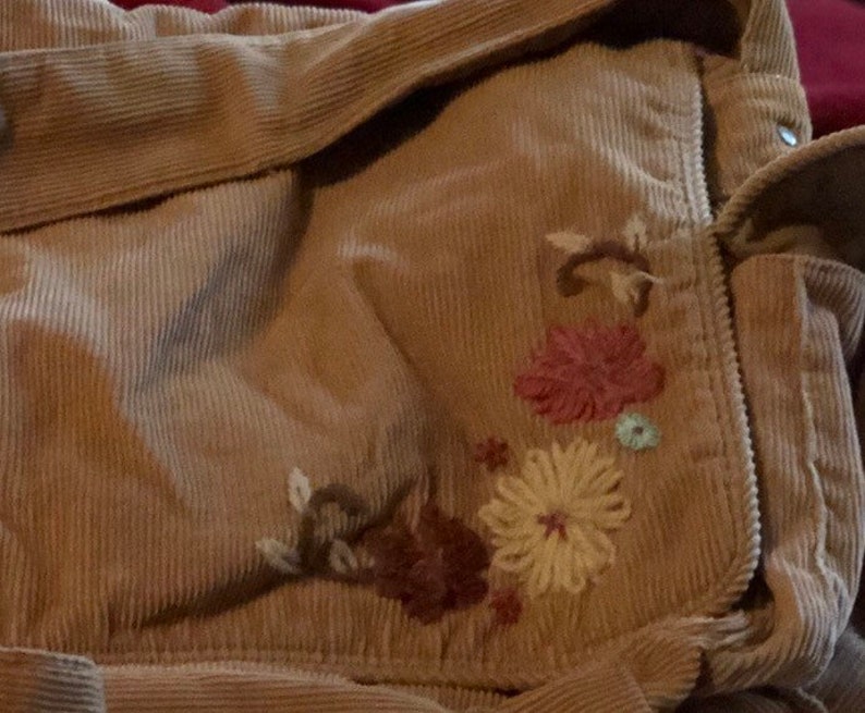 Light Brown Boho Hand Embellished Cordoroy Sholder Messenger Bag