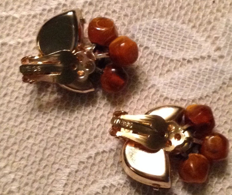 Gorgeous Large Vintage Weiss Brooch Earrings Set ~ Topaz Amber Gold Foil Rhinestones ~ Signed