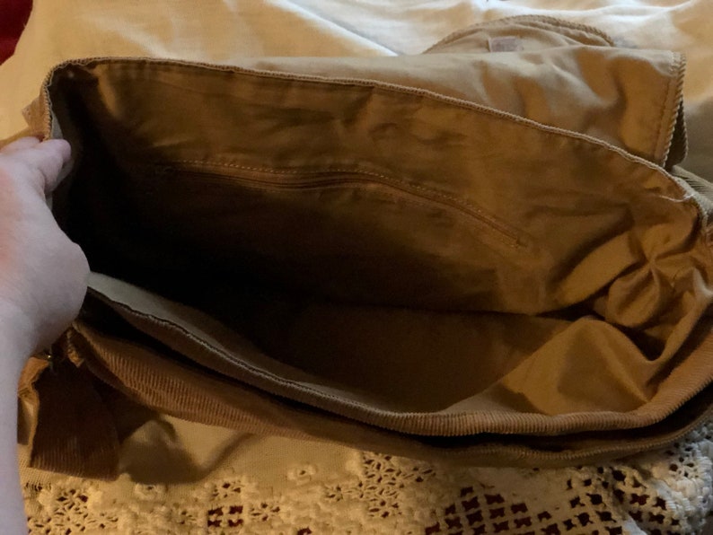 Light Brown Boho Hand Embellished Cordoroy Sholder Messenger Bag