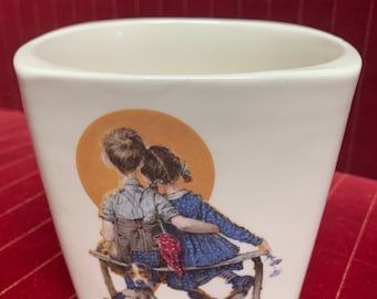 Vintage 1983 Norman Rockwell Two’s Company Limited Edition Earthenware Planter, FTD Rockwell Friendship Series Ceramic Planter Flower Pot