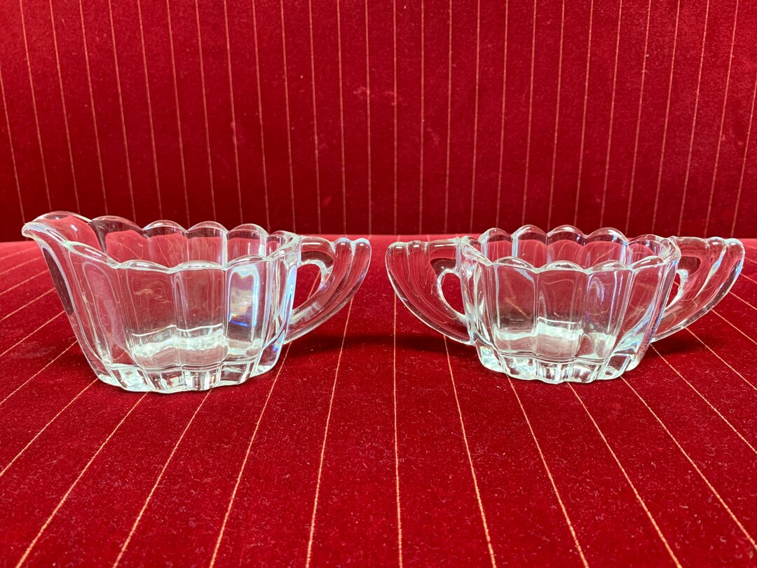 Vintage Heisey Crystolite Clear Glass Creamer and Sugar Bowl Set, Sugar