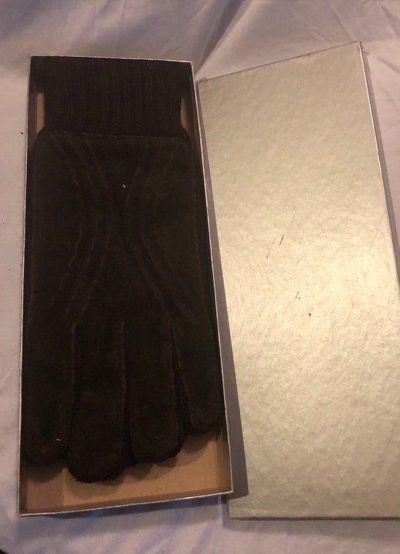 Men's Vintage Dark Brown Suede Gloves - image 1