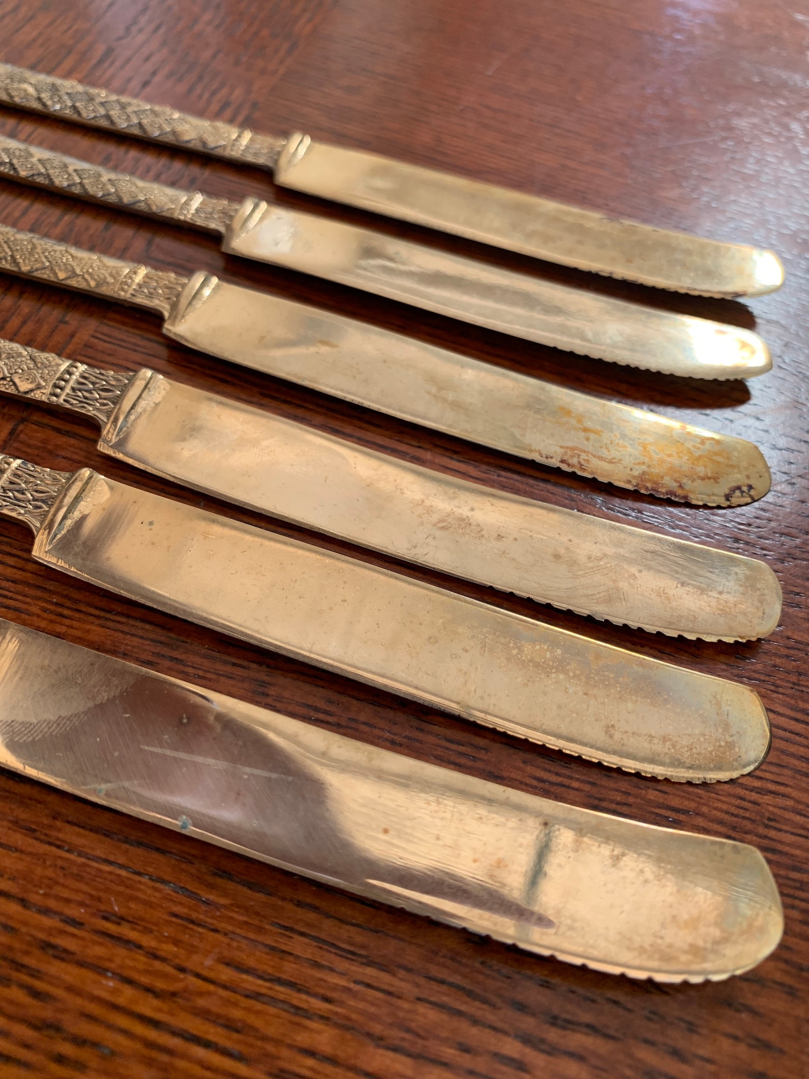 Antique Thailand Nickel Bronze Butter Knife Set of 6, Vintage Bronze