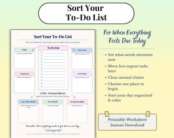 Sortiere Deine To-Do Liste | Overwhelm & Mental Clutter Arbeitsblatt | Priorisierungs-Tool für vielbeschäftigte Köpfe