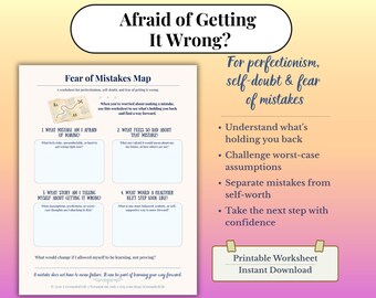 Versagensangst Arbeitsblatt | Perfektionismus Arbeitsbuch | Angst Fehler zu machen | Selbstzweifel Printable PDF