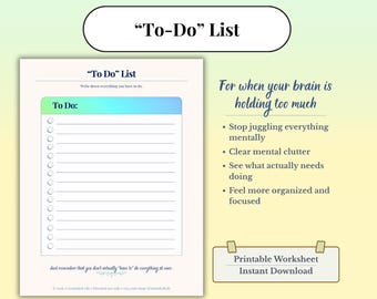 To Do Liste zum Ausdrucken | Brain Dump Arbeitsblatt | Psychische Unordnung Organizer | Produktionsplaner