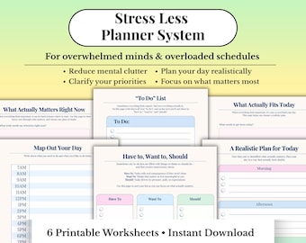 Stress Less Planer System | Überwältigter Planer Bundle | Tagesplanung Arbeitsblätter | Kreativität zum Ausdrucken | Geistiges Durcheinander