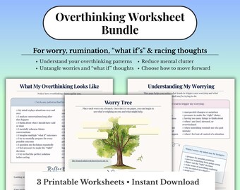 Überdenken Arbeitsblätter | Sorgenbaum Printable | Angst Arbeitsblätter | Grübele Hilfe | Überanalysierende Arbeitsbuchseiten