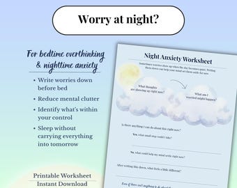 Nachtangst Arbeitsblatt | Schlafenszeit Überdenken | Rasante Gedanken bei Nacht | Schlafangst Printable | Sorgen Journal