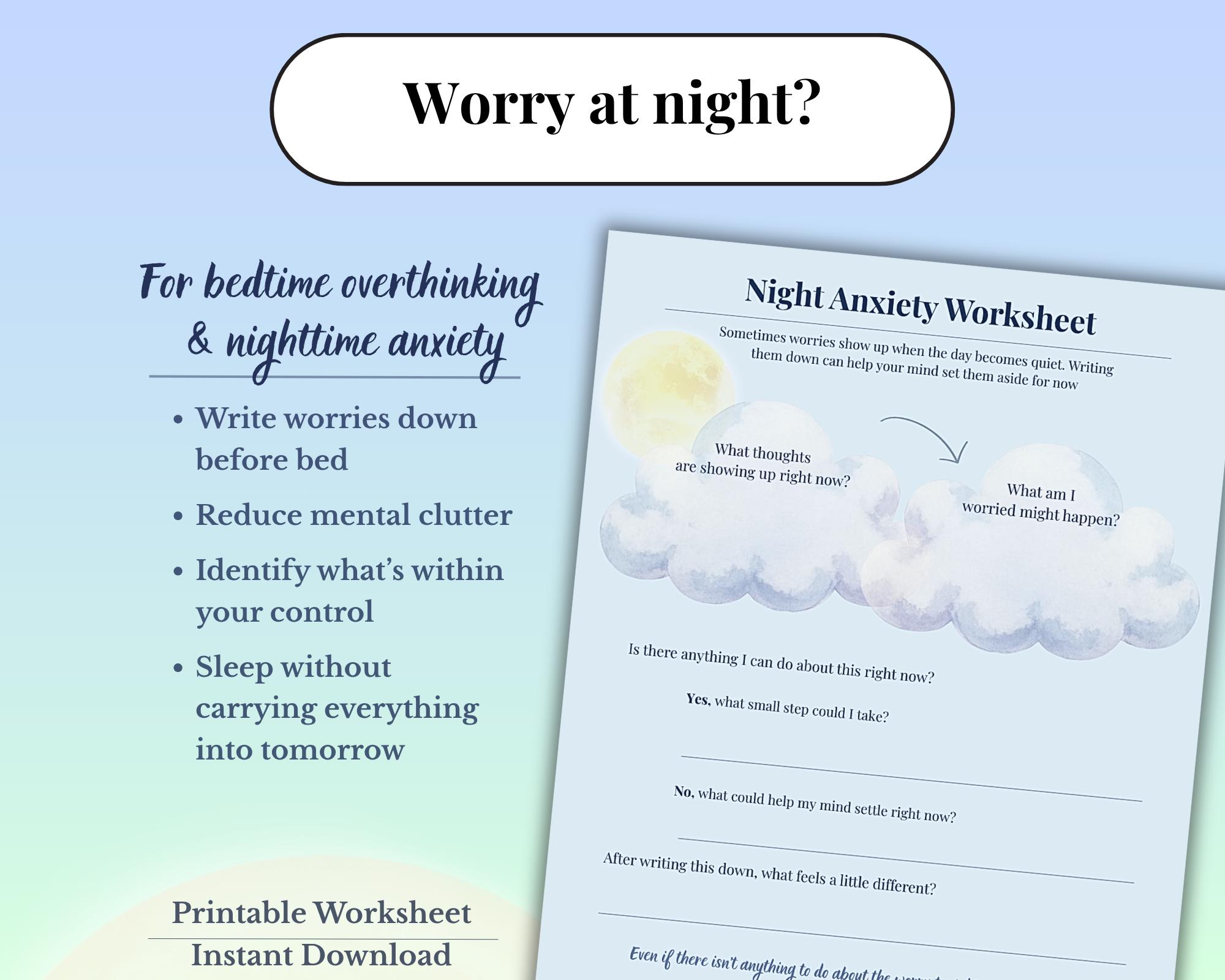 Night Anxiety Worksheet | Bedtime Overthinking | Racing Thoughts at ...