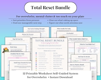 Überwältigt? Gesamt-Reset-Bundle | Brain Dump, Mental Clutter & Burnout-Recovery-Arbeitsblätter | Druckbares Selbsthilfe-Arbeitsbuch