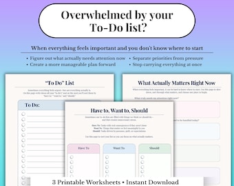 Überwältigte To Do Liste | Priorisierungs-Arbeitsblatt-Bundle | haben wollen sollen | Mentale Belastung Printable | -Produktivitäts-Tool
