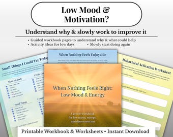 Low Mood and Behavioral trinive erscheinen zusammen mit Arbeitsblättern zur Unterstützung von Depressionen als druckbare PDF-Datei