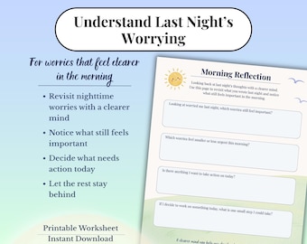 Nachtangst Reflection Arbeitsblatt | Morgenangst Check In | Überdenken Printable | Sorgen Journal PDF | Angst Arbeitsblatt