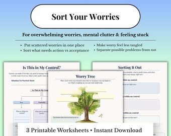 Arbeitsblatt zum Sortieren Ihrer Sorgen | Unter meiner Kontrolle | Sorgenbaum Printable | Angst Arbeitsblatt | Überdenken Hilfe
