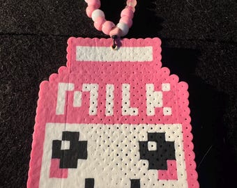 Kawaii Strawberry Milk Perler Bead Bracelet – Custom Kandi Charm
