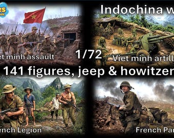 1/72 Indochina War  pack - 141 figures, French jeep & Viet Minh howitzer