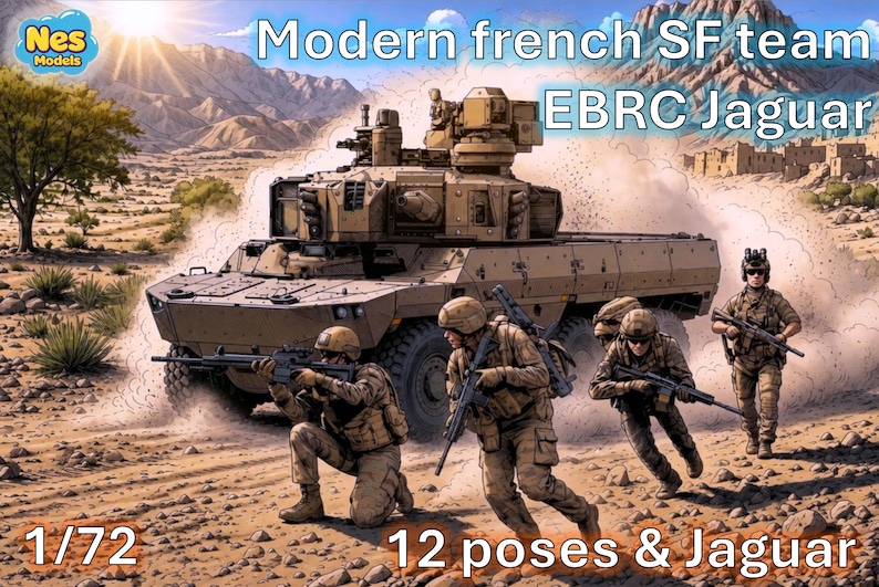 1/72 20mm Modern french special forces team & EBRC Jaguar (Jaguar + 12 Figures) image 1