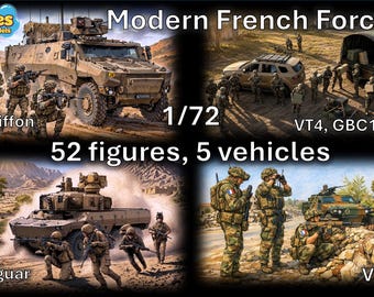 1/72 20mm  Modern French Forces  (52 figures, Griffon, Jaguar, Vbl, GBC180, VT4)