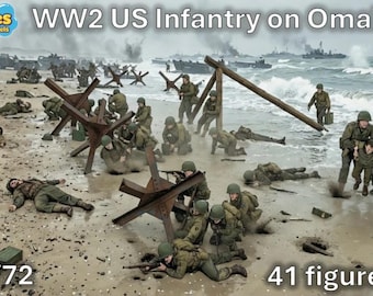1/72 20mm WW2 Us Infantry on Omaha (41 Figures & obstacles)