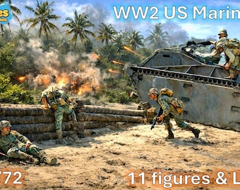 1/72 20mm WW2 US Marines & LVT (11 Figures)