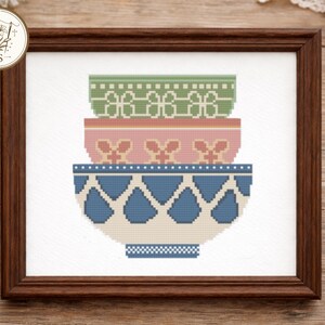 Stacked Mixing Bowls Cross Stitch Pattern | Cottagecore Kitchen Baking (PDF Pattern)