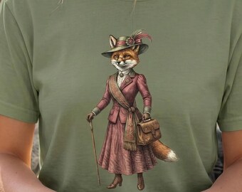 Victorian Fox Suffragette Shirt, Feminist Fox Lover Gift, Whimsical Anthropomorphic Animal Art Tee