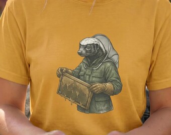 Honey Badger Beekeeper Shirt, Vintage Engraving Animal Tee, Funny Apiarist Gift, Comfort Colors