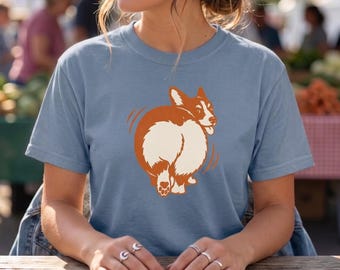 Funny Corgi Butt Shirt, Blue Jean Retro Unisex Graphic Tee