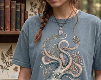 Cryptid Tee, Vintage Naturalist Octopus Shirt, Kraken Tentacles, Cryptozoology Gift, Marine Biology Art, Ocean Monster Shirt