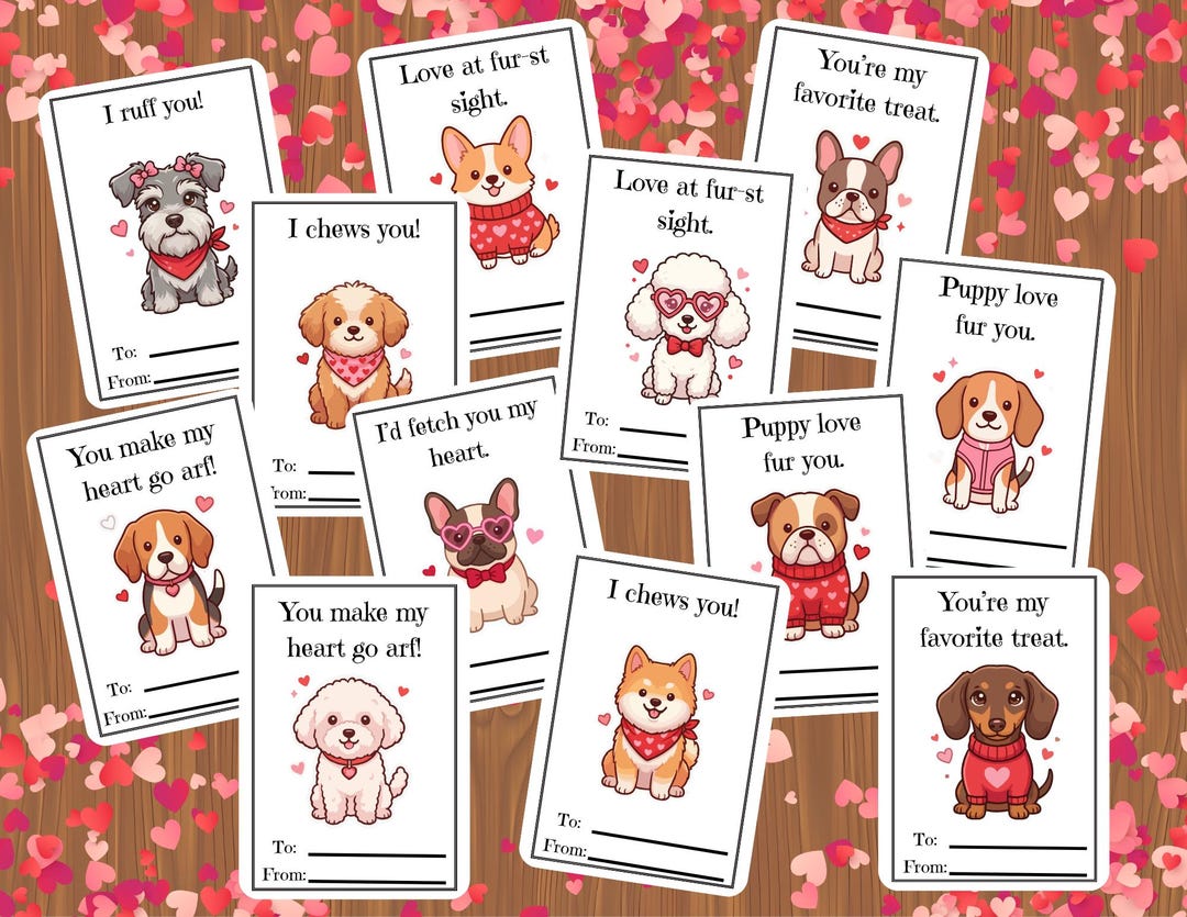 Puppy Valentine Cards for Kids | Dog Lover Classroom Valentines ...