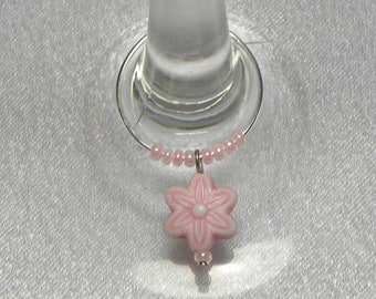 8 Wine Charms: Brightly Colored Flower Wine Charms on Silver Loops with Coordinating Seed Beads