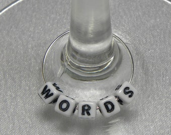 Wine Charms~ Six Personalized Wine Charms with Your Choice of Words and Colors on Silver Wires