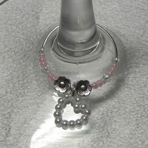Wine Charms~ Pearly White Hearts, Silver Wires with Mint Green, Bright Yellow, Solid White, Bright Blue, Pastel Pink, & Lavender Seed Beads