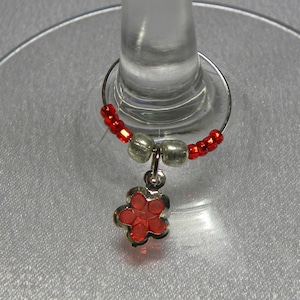 6 Wine Charms: Multi-colored Flower Wine Charms with Silver Loops
