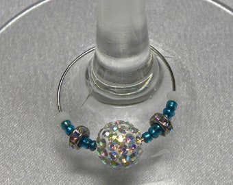 Rainbow Rhinestone Wine Charms: Silver Wire & Seed Bead Set