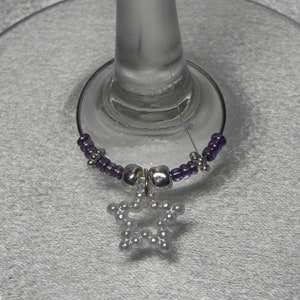 Wine Charms~ Pearly White Stars, Silver Wires with Shiny Kelly Green, Bright Yellow, Aqua Blue, Dark Pink, Red, & Lavender Seed Beads