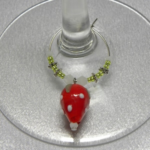 Wine Charms: Strawberry Charms on Silver Wires with Different Colored Seed Beads