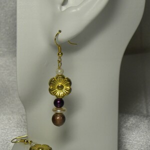 Earrings: Purple, Cream, Gold, and Brown Drop Earrings image 6