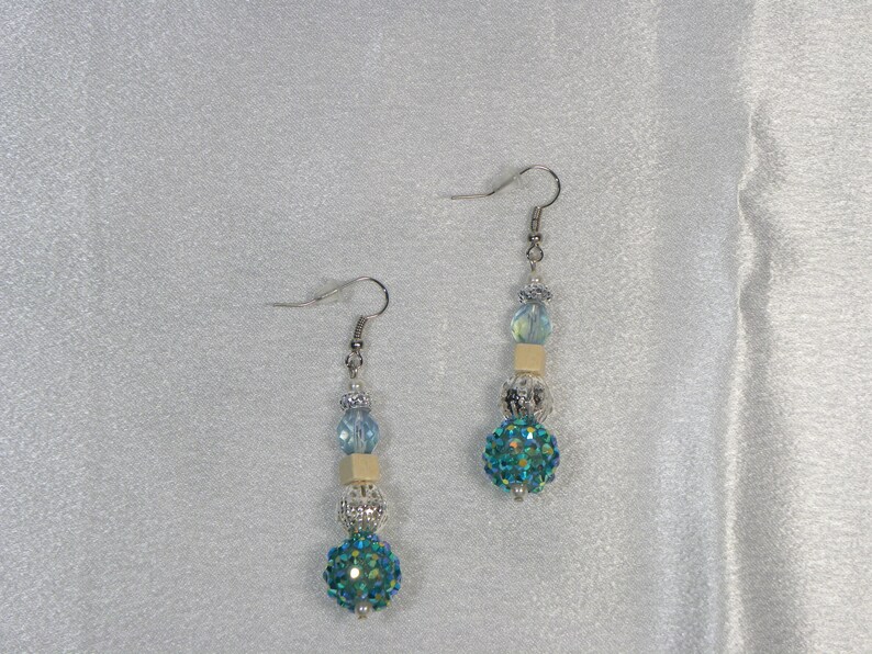 Sand Earrings and Silver Beads Beachy Colors with Sparkling Green Blue