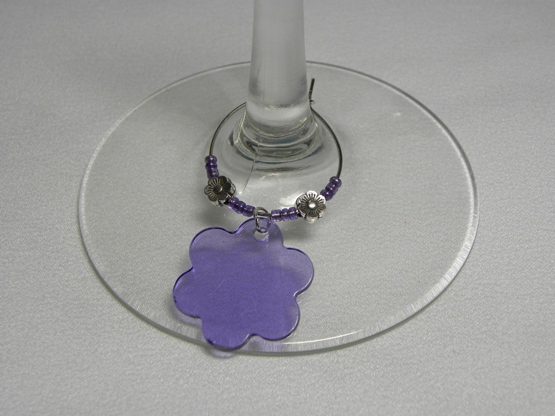 Wine Charms 6 Large, Clear, Colored Flower Wine Charms With Matching