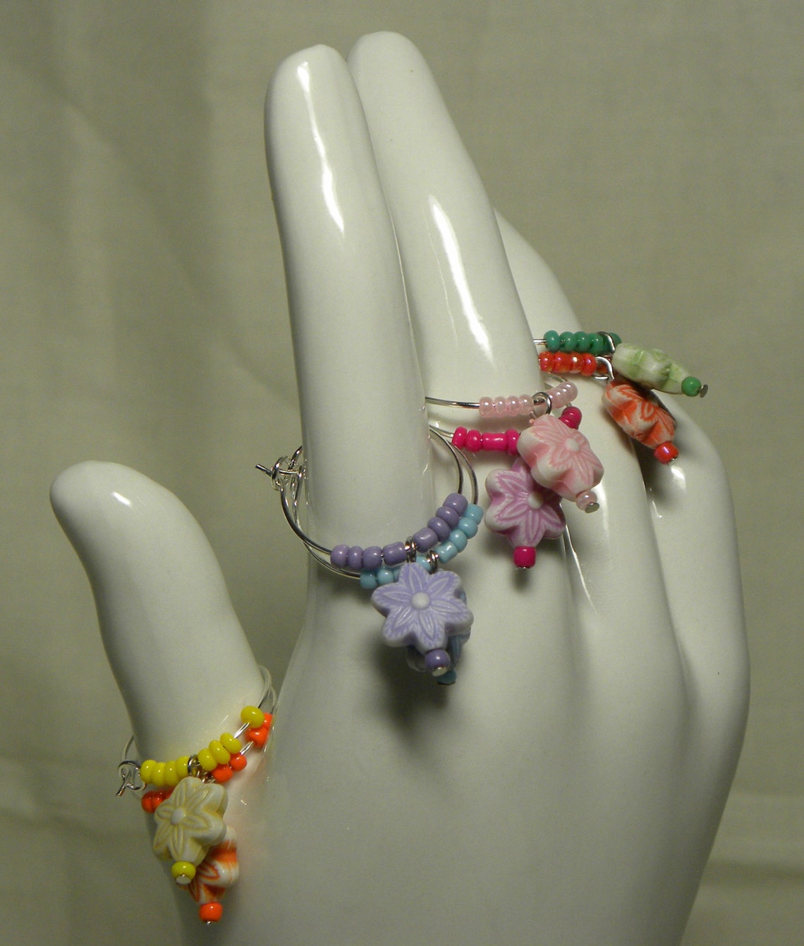 8 Wine Charms Brightly Colored Flower Wine Charms on Silver Etsy